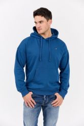 DIESEL Błękitna męska bluza S-ROB-HOOD-MICRODIV. Niebieskie bluzy Diesel, l, bez wzorów, z bawełny, z kapturem. W wyprzedaży za 579.99 zł.