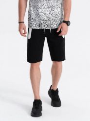 Krótkie spodenki męskie dresowe - czarne V3 W239 - XXL. Czarne krótkie spodenki sportowe Ombre Clothing, l, bez wzorów, z bawełny. W wyprzedaży za 39.99 zł.