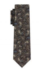 Krawat Męski, Brązowo-Beżowy Elegancki, Wzór Paisley, Łezki, 100% Bawełna, 7cm -EM Men's Access. Brązowe krawaty i muchy Em men's accessories, bez wzorów, z bawełny. Za 79.99 zł.