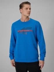 4F Bluza dresowa regular bez kaptura męska - niebieska XL. Niebieskie bluzy 4F, m, bez wzorów, z dresówki, bez kaptura. Za 159.99 zł.