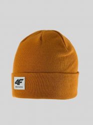 4F Czapka beanie męska - żółta Uniwersalny. Żółte czapki zimowe 4F, bez wzorów, z dzianiny. Za 49.99 zł.