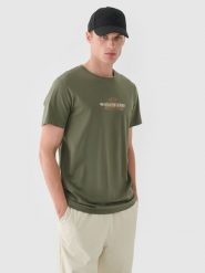4F T-shirt regular z nadrukiem męski - khaki XXL. Brązowe t-shirty 4F, m, bez wzorów, z bawełny, bez kołnierzyka, bez ramiączek. W wyprzedaży za 39.99 zł.