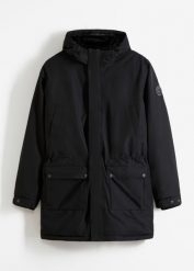 Parka Essential hybrydowa, termiczna, z puchu z recyklingu, spodnia strona pikowana. Czarne kurtki outdoor i hardshell bonprix, m, bez wzorów, z hardshellu, bez kaptura. Za 649.99 zł.