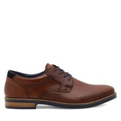 Półbuty Rieker. Brązowe eleganckie półbuty Rieker, bez wzorów, bez obcasa, bez zapięcia. Za 349.99 zł.