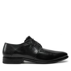 Półbuty Bugatti. Czarne eleganckie półbuty Bugatti, bez wzorów, bez obcasa, bez zapięcia. Za 569.99 zł.