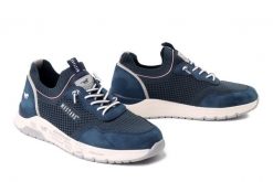 MUSTANG 26M0291003 navy, półbuty męskie. Niebieskie eleganckie półbuty Mustang, bez wzorów, bez obcasa, bez zapięcia. Za 246.42 zł.