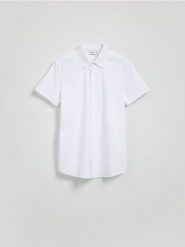 Koszula super slim z merceryzowanej bawełny - biały. Białe koszule Reserved, l, bez wzorów, z bawełny, bez kołnierzyka, bez ramiączek. Za 129.99 zł.