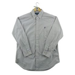 Second life - Koszule klasyczne męskie w kratę - Jak nowy. Białe sztyblety RALPH LAUREN, bez wzorów, z jeansu, bez obcasa, bez zapięcia. Za 212.96 zł.