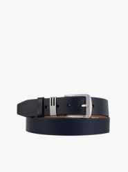 Granatowy pasek ze skóry licowej. Niebieskie paski Brawo sp. z o.o., bez wzorów, z denimu, eleganckie. Za 129.99 zł.