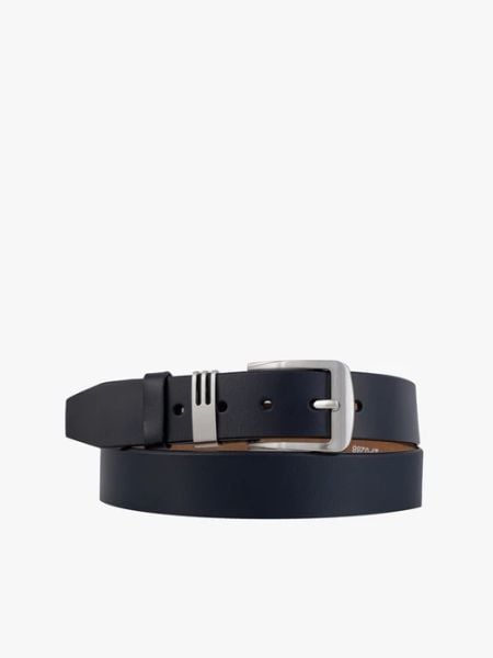 Granatowy pasek ze skóry licowej. Niebieskie paski Brawo sp. z o.o., bez wzorów, z denimu, eleganckie. Za 129.99 zł.