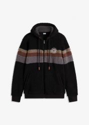 Bluza rozpinana z polaru baranka, z kapturem. Czarne bluzy bonprix, m, bez wzorów, z polaru, z kapturem. Za 169.99 zł.