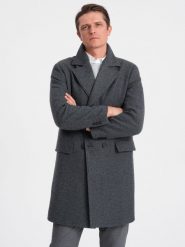 Dwurzędowy męski płaszcz z podszewką - grafitowy V2 OM-COWC-0107 - M. Szare płaszcze Ombre Clothing, m, bez wzorów, z poliesteru, bez kaptura. W wyprzedaży za 199.99 zł.