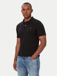 Guess Polo M6YP66 K4394 Czarny Extra Slim Fit. Czarne koszulki polo Guess, m, z aplikacjami, z bawełny, bez kołnierzyka, bez ramiączek. Za 264.99 zł.