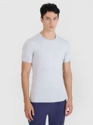 4F Koszulka do biegania slim szybkoschnąca męska - szara L. Szare t-shirty 4F, l, bez wzorów, z dzianiny, bez kołnierzyka, bez ramiączek. W wyprzedaży za 99.99 zł.
