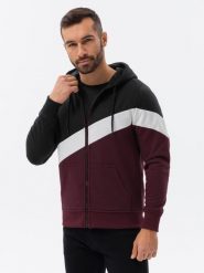 Bluza męska trzykolorowa rozpinana z kapturem - czarna V2 - Rozmiar: L. Czarne bluzy Ombre Clothing, l, bez wzorów, z bawełny, z kapturem. W wyprzedaży za 59.99 zł.