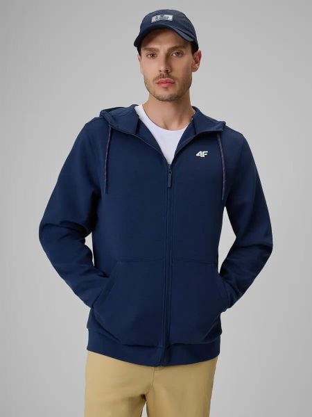 Męska bluza dresowa rozpinana z kapturem 4F 4FRSS26TSWSM2979. Niebieskie bluzy z kapturem 4F, l, bez wzorów, z bawełny, z kapturem. Za 160.99 zł.