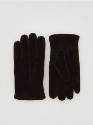 Zamszowe rękawiczki - ciemnobrązowy. Brązowe rękawiczki Reserved, bez wzorów, z zamszu. Za 129.99 zł.