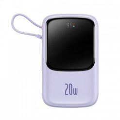 Powerbank Baseus Qpow Pro z kablem Lightning, USB-C, USB, 10000mAh, 20W (fioletowy). Fioletowe powerbanki Baseus. Za 120.00 zł.
