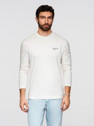 Longsleeve męski bawełniany z okrągłym dekoltem - biały V3. Białe bluzki z długim rękawem Ombre Clothing, m, bez wzorów, z bawełny, bez kołnierzyka, bez ramiączek. W wyprzedaży za 59.50 zł.