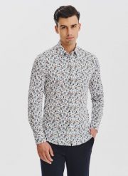 PAK LORENTE - Biała koszula męska kolorowe kwiaty. Białe koszule Pako Lorente, na jesień, m, bez wzorów, z bawełny, bez kołnierzyka, bez ramiączek. Za 119.99 zł.