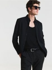 Koszula super slim fit - czarny. Czarne koszule Reserved, l, bez wzorów, z bawełny, bez kołnierzyka, bez ramiączek. W wyprzedaży za 69.99 zł.