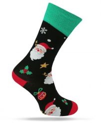 Świąteczne Skarpetki - Alties - Mikołaj na Czarnym Tle. Czarne skarpety Alties, bez wzorów, z bawełny. Za 19.90 zł.