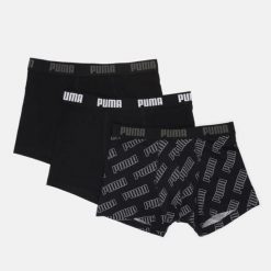 Bokserki męskie Puma LOGO AOP 3-PACK 93554701. Czarne bokserki Puma, m, bez wzorów, z bawełny. Za 130.21 zł.