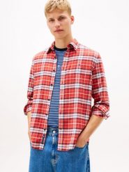 Tommy Jeans Męska koszula flanelowa Mężczyźni Regular Fit Bawełna czerwony|wielokolorowy w kratkę, S. Czerwone koszule Tommy Jeans, m, bez wzorów, z bawełny, bez kołnierzyka, bez ramiączek. Za 349.95 zł.