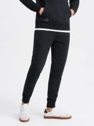 Bawełniane spodnie męskie dresowe joggery BASIC – czarne V9 OM-PABS-0174 - XXL. Czarne joggery i bojówki Ombre Clothing, l, bez wzorów, z bawełny, eleganckie. Za 119.99 zł.