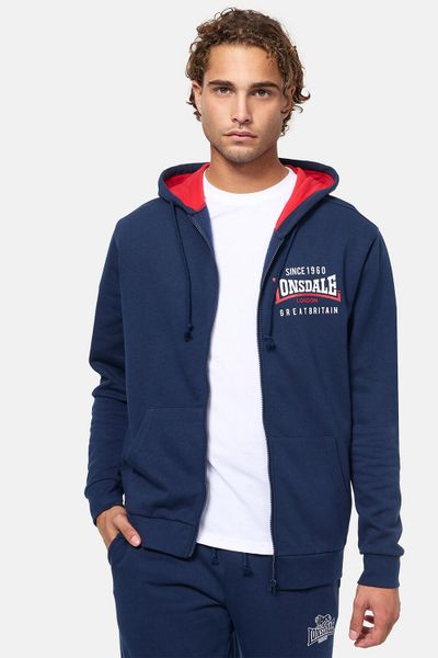 Bluza z kapturem i zamkiem błyskawicznym o klasycznym kroju Lonsdale Lintmill. Niebieskie bluzy z kapturem Lonsdale, m, bez wzorów, z kapturem. Za 284.10 zł.