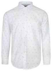 Koszula Bawełniana Biała w Niebiesko-Granatowy Geometryczny Wzór, Taliowana, Długi Rękaw -QUICKSIDE. Niebieskie koszule Quickside, bez wzorów, z bawełny, bez kołnierzyka, bez ramiączek. Za 159.00 zł.