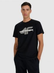 4F T-shirt regular z nadrukiem męski - czarny XL. Czarne t-shirty 4F, m, bez wzorów, z bawełny, bez kołnierzyka, bez ramiączek. Za 59.99 zł.