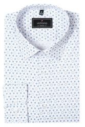 Elegancka Koszula o Prostym Kroju - Victorio - Biała z Drobnym Wzorem. Białe koszule Victorio, bez wzorów, z bawełny, bez kołnierzyka, bez ramiączek. Za 195.00 zł.