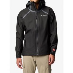 Kurtka przeciwdeszczowa Columbia Reign No Shine Jacket. Czarne buty trekkingowe Scarpa, bez wzorów, bez zapięcia. Za 692.99 zł.