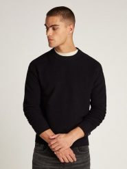 Calvin Klein Sweter w kolorze czarnym rozmiar: L. Czarne swetry nierozpinane CALVIN KLEIN, l, bez wzorów, z bawełny, bez kołnierzyka, bez ramiączek. Za 239.99 zł.