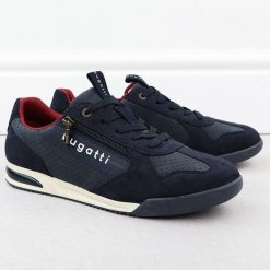 Półbuty sportowe męskie casual granatowe Bugatti 321-A3811-5500. Eleganckie półbuty Bugatti, bez wzorów, z materiału, bez obcasa, bez zapięcia. Za 202.50 zł.