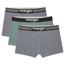 3PAK MESKIE BOKSERKI WRANGLER TRUNKS BRODIE CHARCOAL MARL/DARK FOREST/POPPYSEED U5_22225_WRA. Szare bokserki Wrangler, s, bez wzorów. Za 79.99 zł.