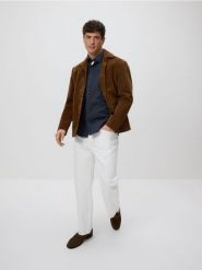 Jeansowa koszula slim fit - granatowy. Niebieskie koszule Reserved, l, bez wzorów, z denimu, bez kołnierzyka, bez ramiączek. Za 129.99 zł.