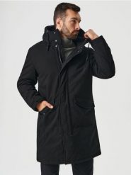 Kurtka parka z kapturem - czarny. Czarne kurtki Sinsay, l, bez wzorów, z kapturem. Za 199.99 zł.