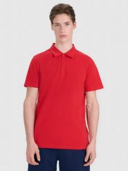 4F Koszulka polo regular męska - czerwona XXL. Czerwone koszulki polo 4F, m, bez wzorów, z bawełny, bez kołnierzyka, bez ramiączek. W wyprzedaży za 59.99 zł.