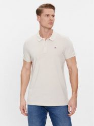 Tommy Jeans Polo DM0DM18312 Beżowy Slim Fit. Brązowe koszulki polo Tommy Jeans, m, bez wzorów, z bawełny, bez kołnierzyka, bez ramiączek. Za 189.99 zł.