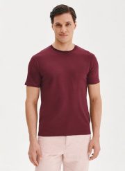 PAKO LORENTE – Bawełniany bordowy t-shirt. Czerwone t-shirty Pako Lorente, xxl, bez wzorów, z bawełny, bez kołnierzyka, bez ramiączek. Za 49.99 zł.