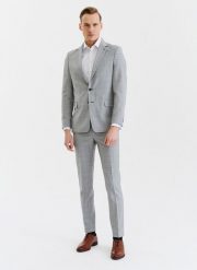 PAKO LORENTE – Szare wełniane spodnie garniturowe w kratę. Szare garnitury Pako Lorente, bez wzorów, z wełny. Za 399.99 zł.