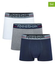 Reebok Bokserki (3 pary) w kolorze granatowym, białym i szarym rozmiar: S. Białe bokserki Reebok, s, bez wzorów. Za 56.99 zł.