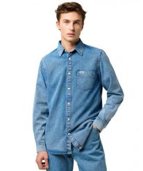 MESKA KOSZULA JEANSOWA WRANGLER 1 PKT SHIRT INDIGO VALLEY 112371549. Niebieskie koszule Wrangler, l, bez wzorów, z jeansu, bez kołnierzyka, bez ramiączek. Za 169.99 zł.
