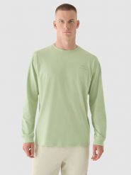 4F Longsleeve oversize z nadrukiem męski - oliwkowy/khaki L. Brązowe bluzki z długim rękawem 4F, l, bez wzorów, z bawełny, bez kołnierzyka, bez ramiączek. W wyprzedaży za 39.99 zł.