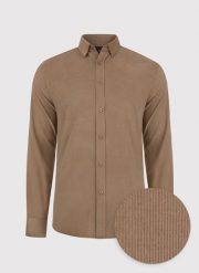 PAKO LORENTE – Sztruksowa koszula męska w kolorze beżowym. Brązowe koszule Pako Lorente, m, bez wzorów, z bawełny, bez kołnierzyka, bez ramiączek. Za 199.99 zł.