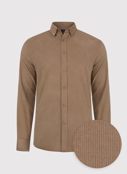 PAKO LORENTE – Sztruksowa koszula męska w kolorze beżowym. Brązowe koszule Pako Lorente, m, bez wzorów, z bawełny, bez kołnierzyka, bez ramiączek. Za 199.99 zł.