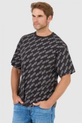 KENZO Czarny t-shirt męski monogram oversize. Czarne t-shirty KENZO, l, bez wzorów, bez kołnierzyka, bez ramiączek. W wyprzedaży za 469.99 zł.