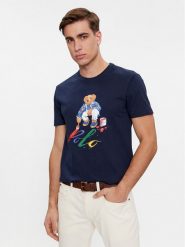 Polo Ralph Lauren T-Shirt 710853310025 Granatowy Slim Fit. Niebieskie koszulki polo sportowe Polo Ralph Lauren, m, bez wzorów, z bawełny, bez kołnierzyka, bez ramiączek. Za 309.99 zł.